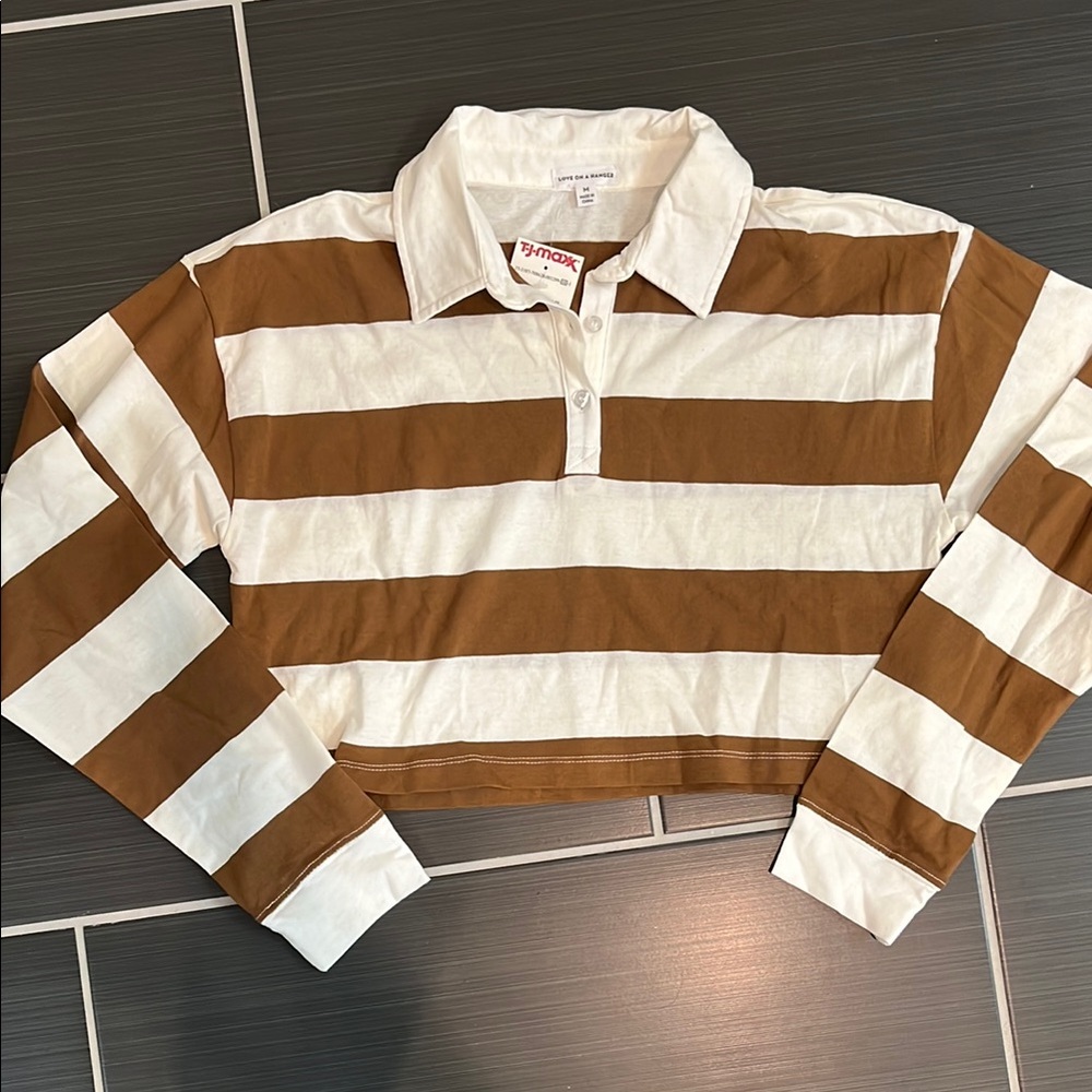 Love on a Hanger Brown and White Striped Long Sleeve Tee Size M *New